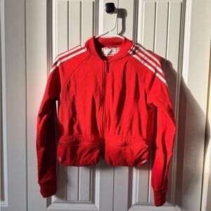 adidas Red Bomber Track Jacket with White Shoulder Stripes
